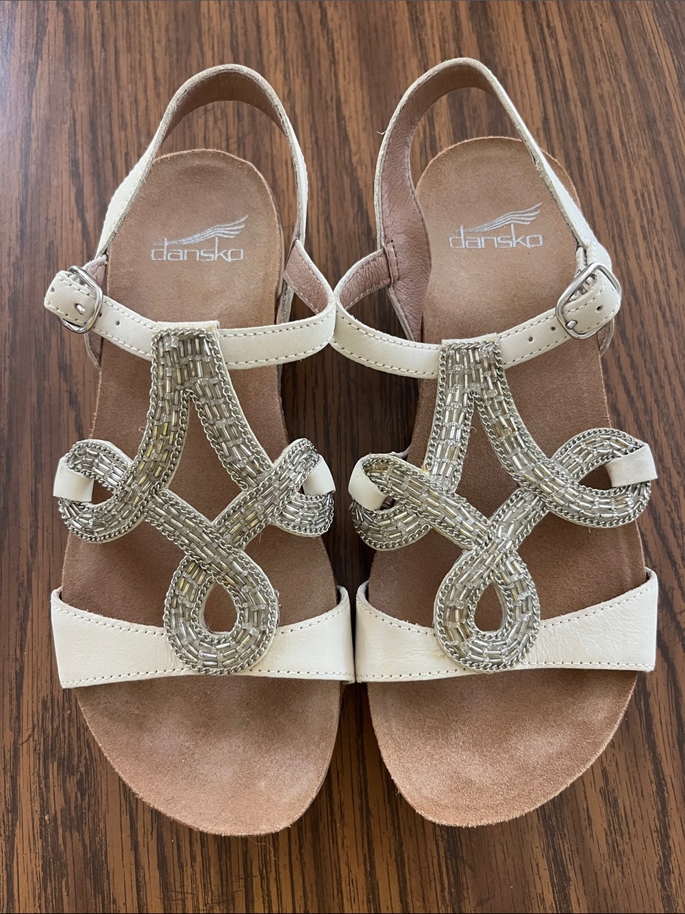 Dansko Cream Beaded Slingback Sandals